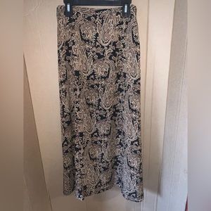 Talbots Petites Women's Black Beige Paisley Silk Midi Skirt 2